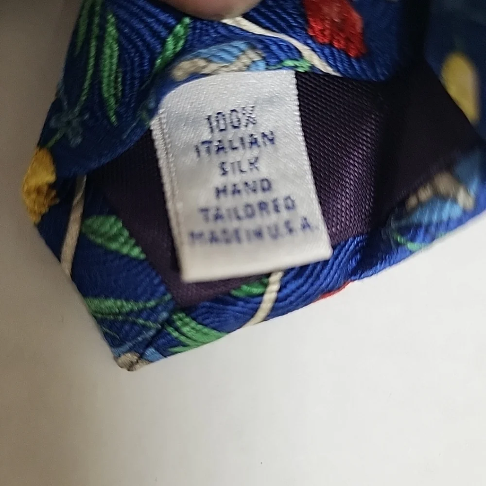 PAUL FREDRICK Bear in a Hammock Floral Tulip Blue Men's 100Italian Silk Neck Tie